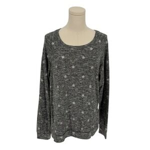 Pj Salvage Gray Star Print Long Sleeve Crew Neck Top Women's Size L